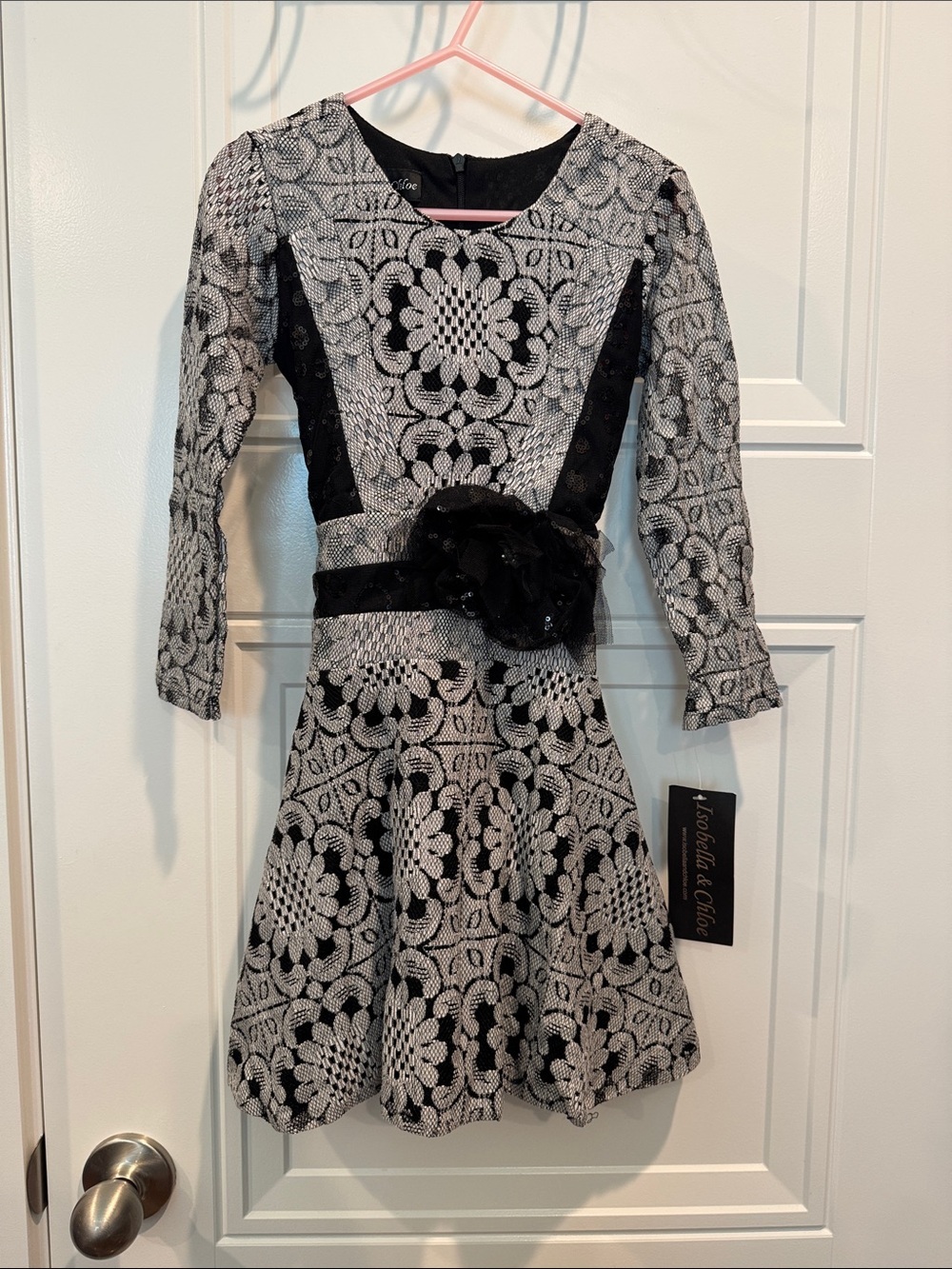 Isobella & Chloe Black and White Lace Fit-and-Flare Dress